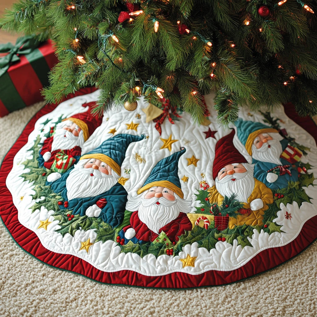 Gnome Gathering Christmas Quilted Tree Skirt