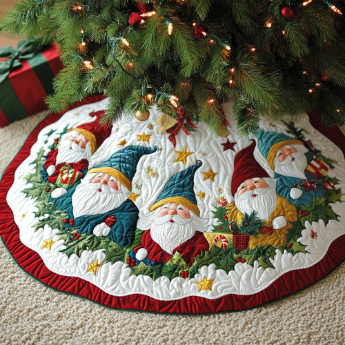 Gnome Gathering Christmas Quilted Tree Skirt