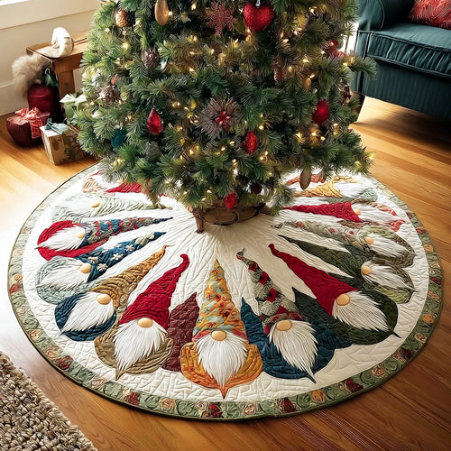 Gnome Joy Christmas Quilted Tree Skirt