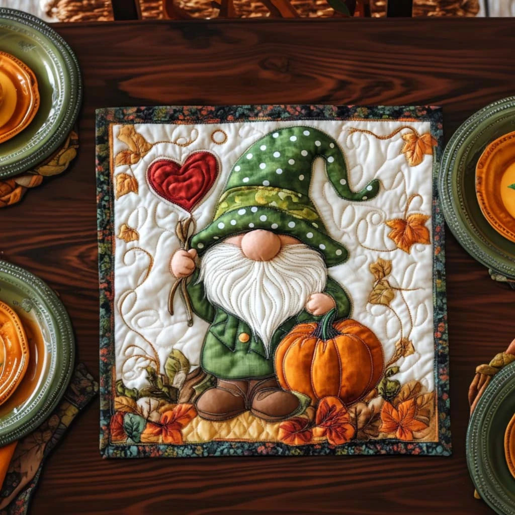 Gnome Pumpkin Patch Quilted Table Topper