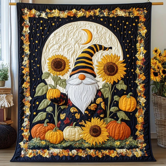 Gnome Pumpkins Quilt Blanket