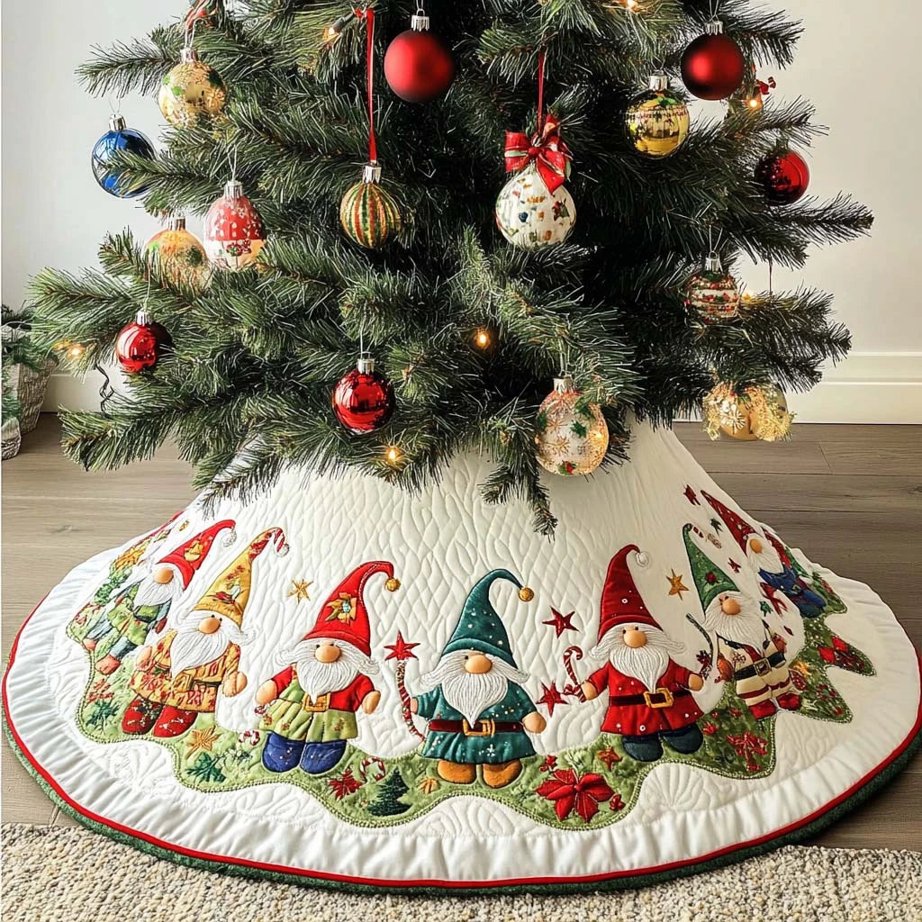 Gnome Wonderland Christmas Quilted Tree Skirt