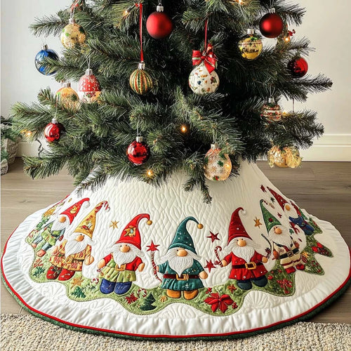 Gnome Wonderland Christmas Quilted Tree Skirt