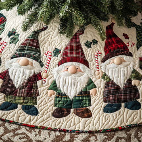 Gnome Wonderland Quilted Christmas Tree Skirt