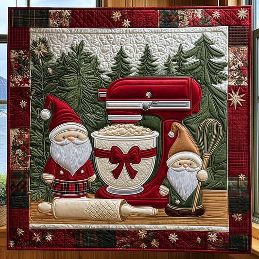 Gnomes' Holiday Pastry Quilt Blanket