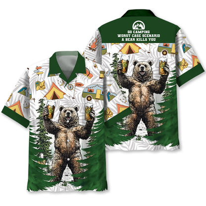 Go Camping Worst Case a Bear Kills You Hawaiian Sh - S - hawaiian shirt