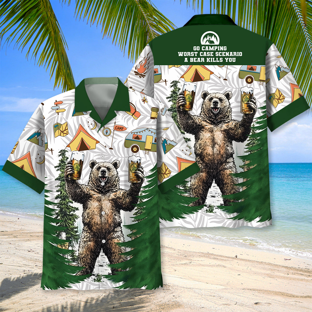 Go Camping Worst Case a Bear Kills You Hawaiian Sh - M - hawaiian shirt