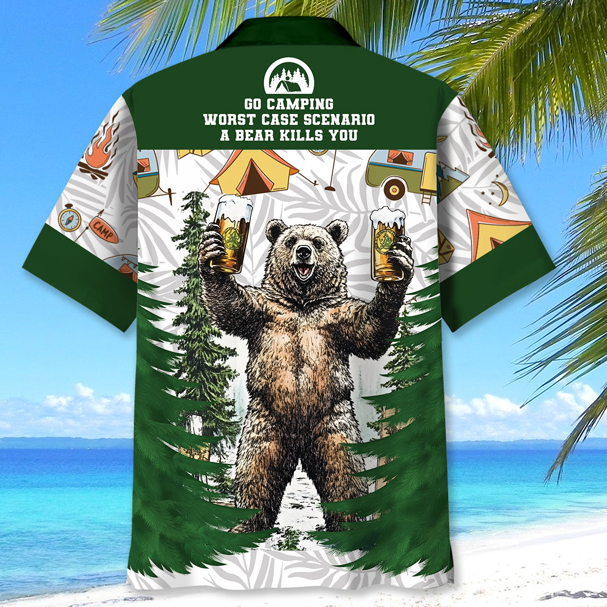 Go Camping Worst Case a Bear Kills You Hawaiian Sh - XL - hawaiian shirt