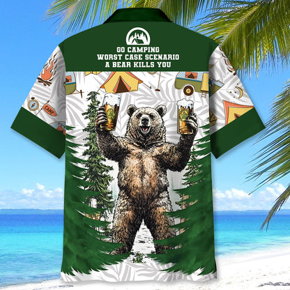 Go Camping Worst Case a Bear Kills You Hawaiian Sh - XL - hawaiian shirt