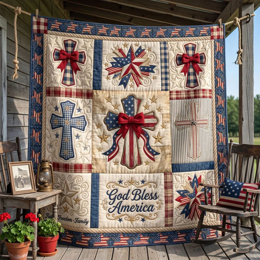 God Bless America Cross Quilt Blanket