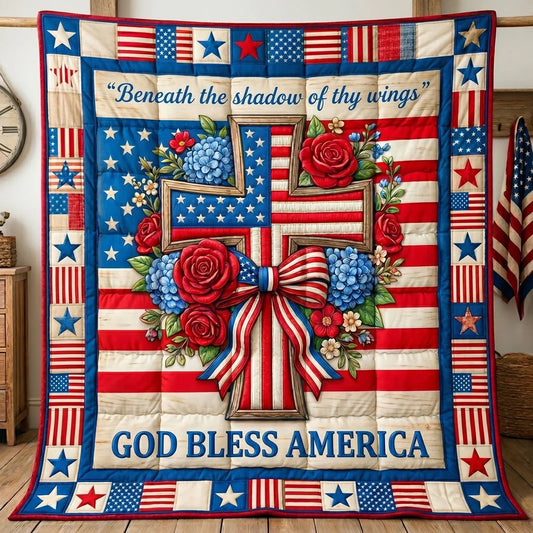 God Bless America Cross Quilt Blanket