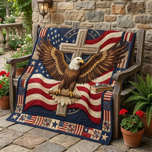 God Bless America Eagle Cross Quilt Blanket