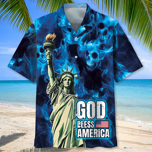 God Bless America Skull Hawaiian Shirt - S - hawaiian shirt