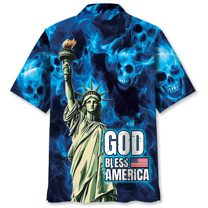 God Bless America Skull Hawaiian Shirt