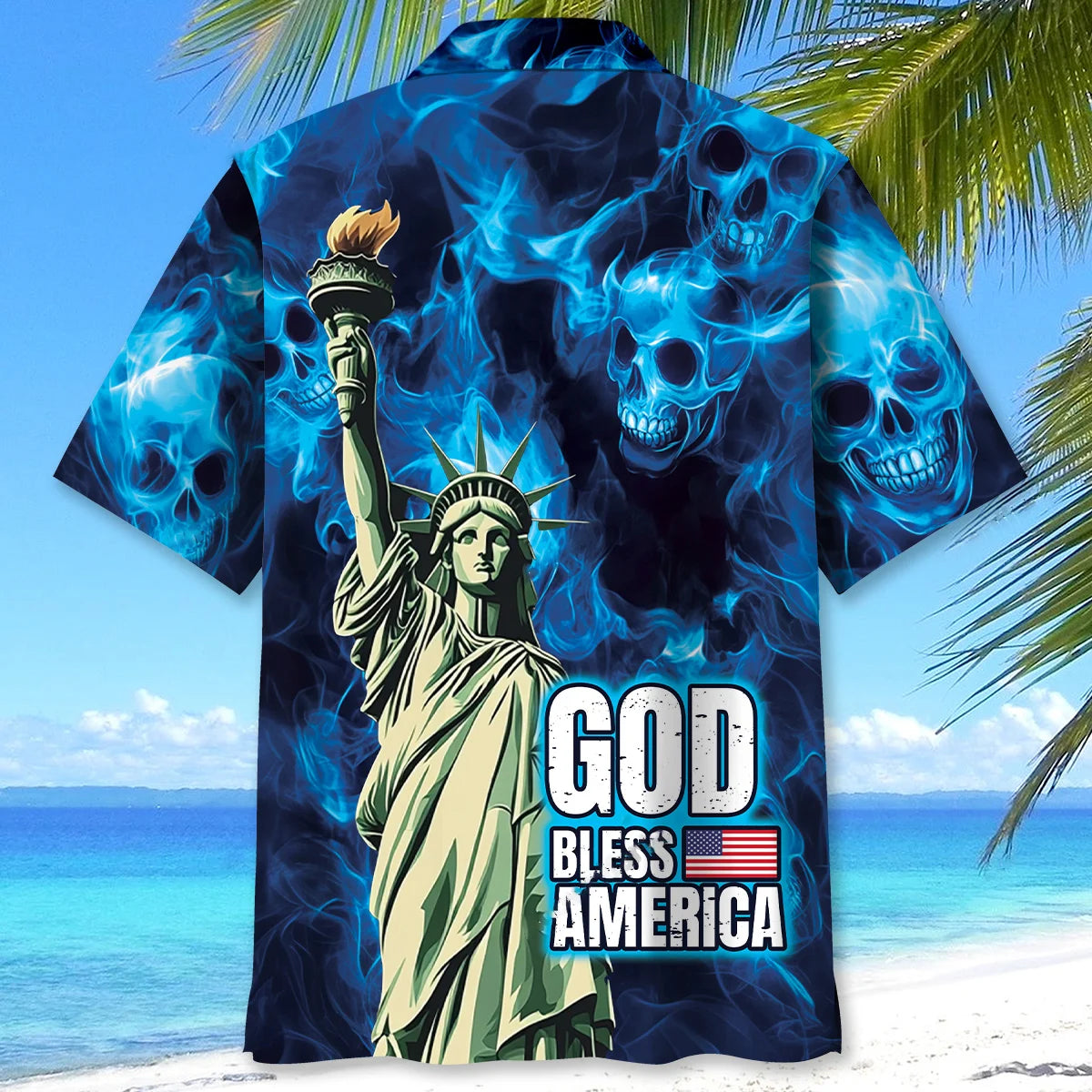 God Bless America Skull Hawaiian Shirt
