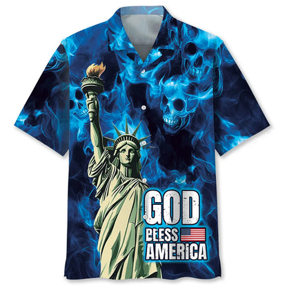 God Bless America Skull Hawaiian Shirt