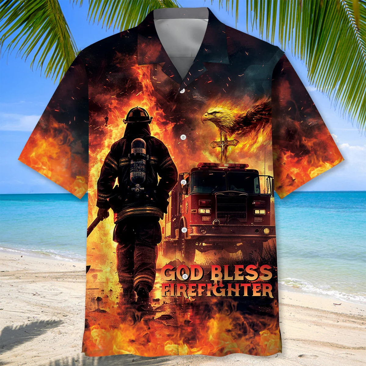 God Bless Firefighter Hawaiian Shirt