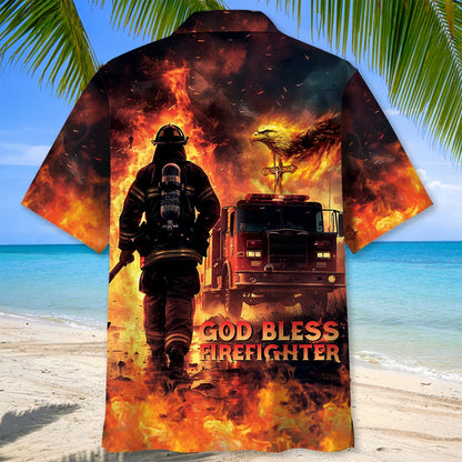 God Bless Firefighter Hawaiian Shirt