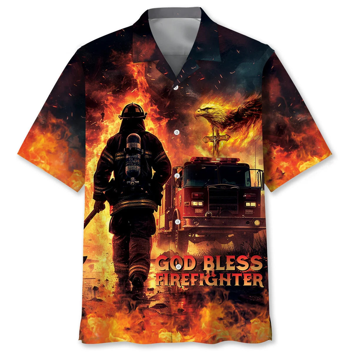 God Bless Firefighter Hawaiian Shirt