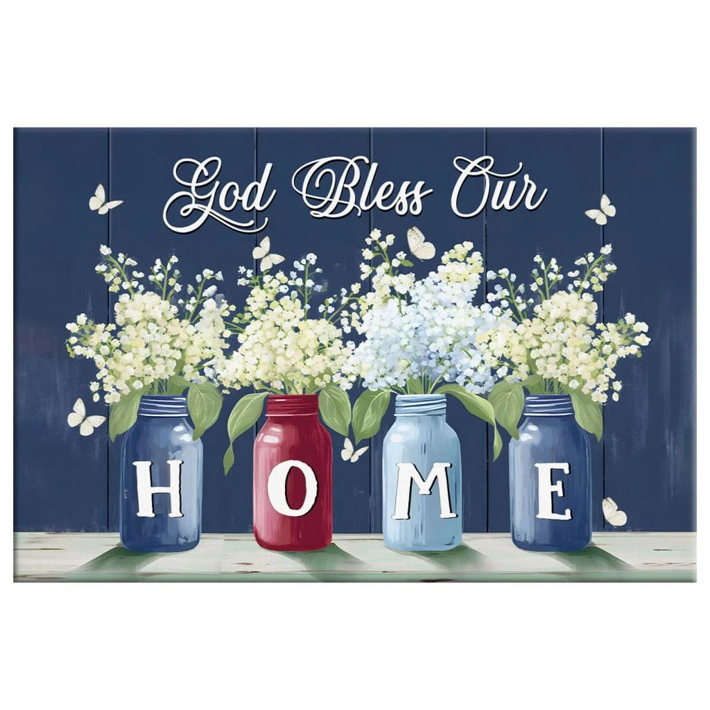 god bless our home butterflies and flowers in vases wall art canvas (Landscape) (view 2)