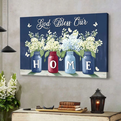 god bless our home butterflies and flowers in vases wall art canvas (Landscape) (view 4)