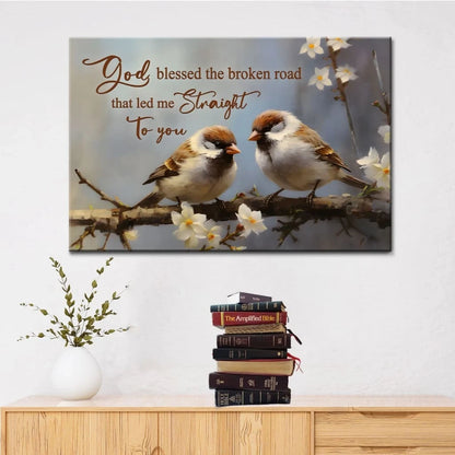 god blessed the broken road wall art sparrow couple christian canvas print (Landscape) (view 4)