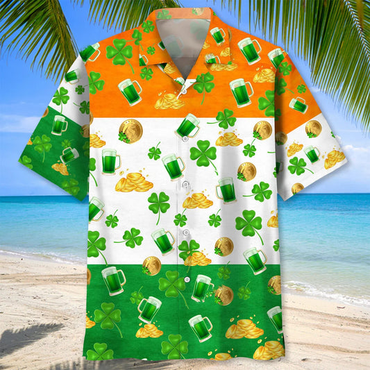 Gold Beer Irish St Patrick Day Hawaiian Shirt - S - hawaiian shirt