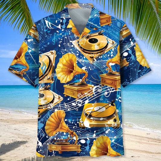Gold Vinyl Record Hawaiian Shirt - S - hawaiian shirt