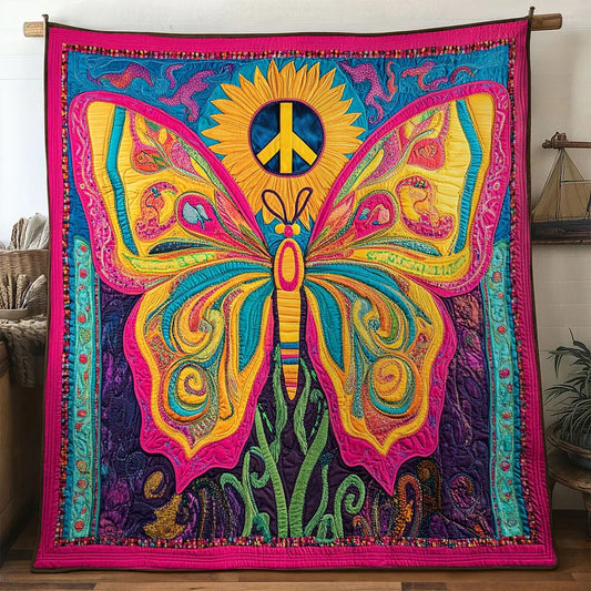 Golden Bloom Butterfly Quilt Blanket