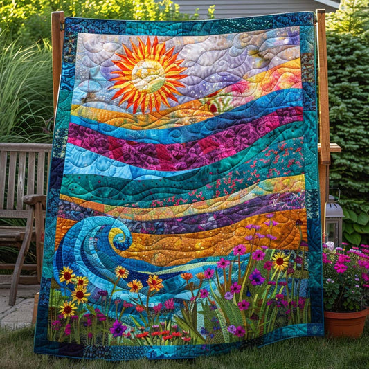 Golden Bloom Quilt Blanket - Quilted Blanket by OtterMia