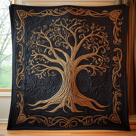 Golden Branches Quilt Blanket