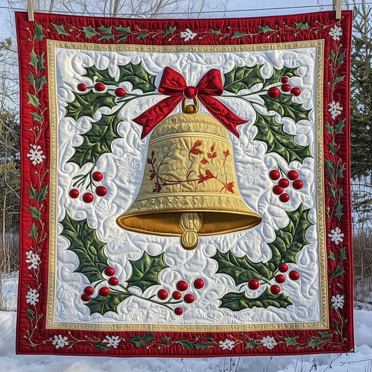 Golden Christmas Bell Quilt Blanket