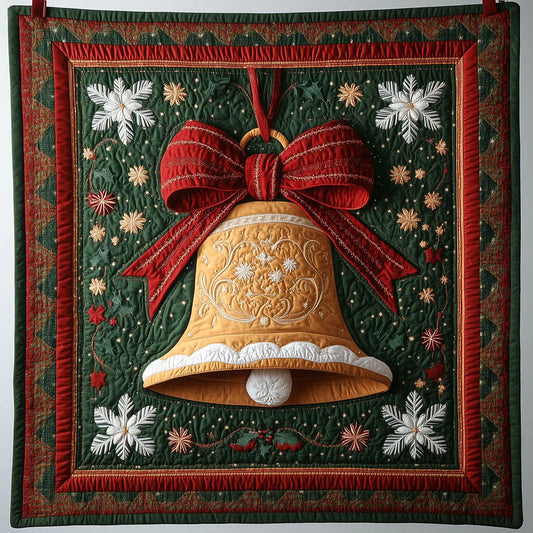 Golden Christmas Bell Quilt Blanket
