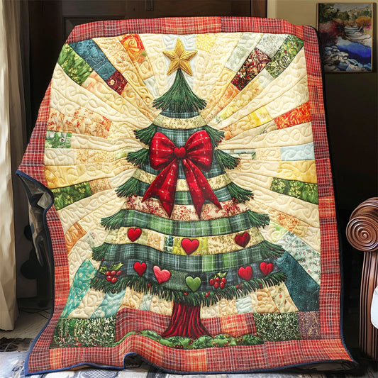 Golden Christmas Tree Quilt Blanket