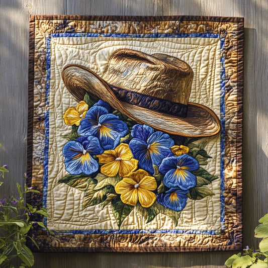 Golden Cowboy Hat Quilt Blanket