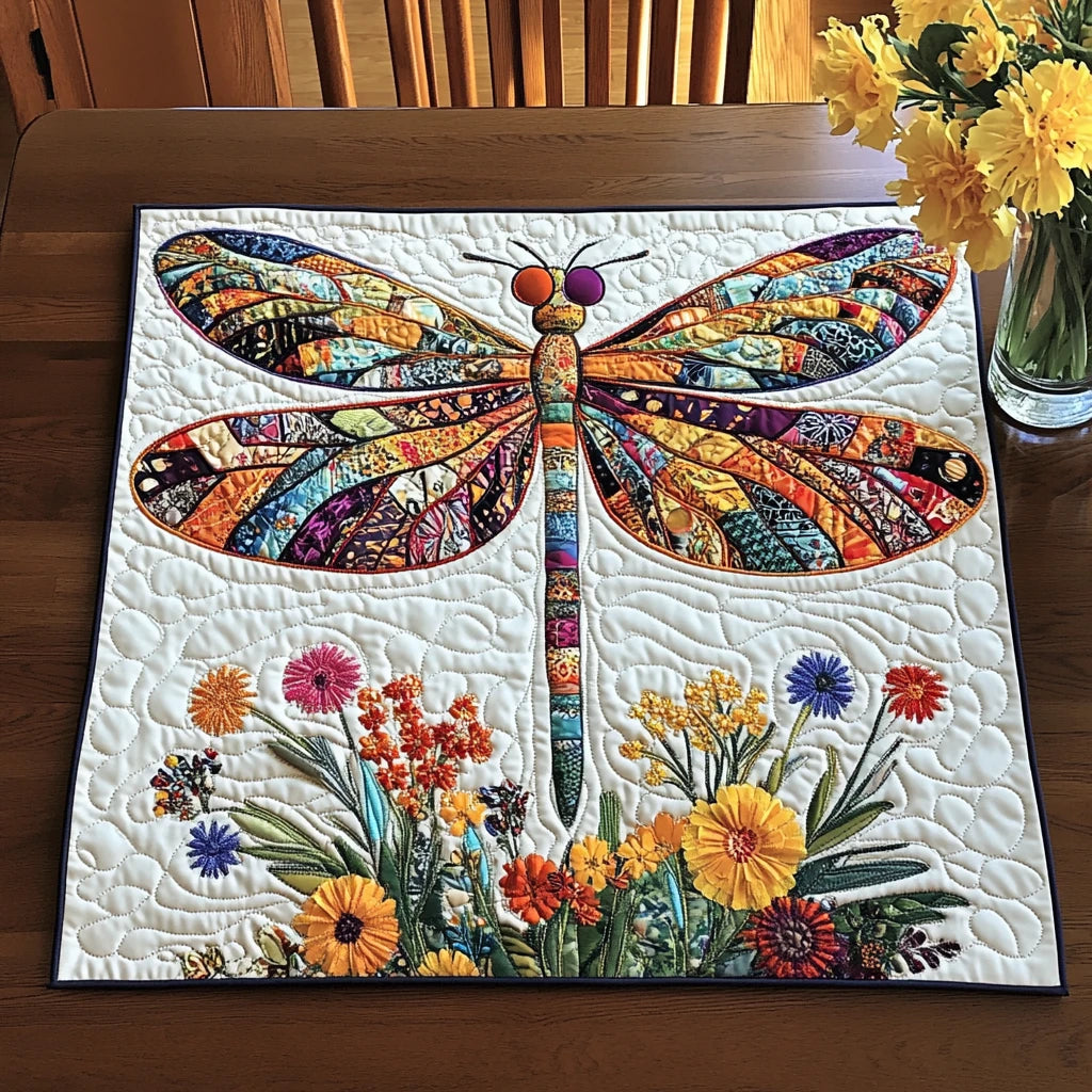 Golden Dragonfly Quilted Table Topper