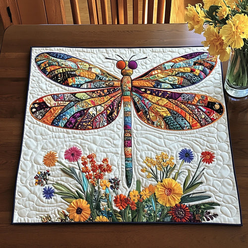 Golden Dragonfly Quilted Table Topper