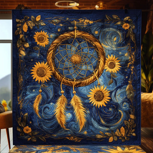 Golden Dreamcatcher Night Quilt Blanket