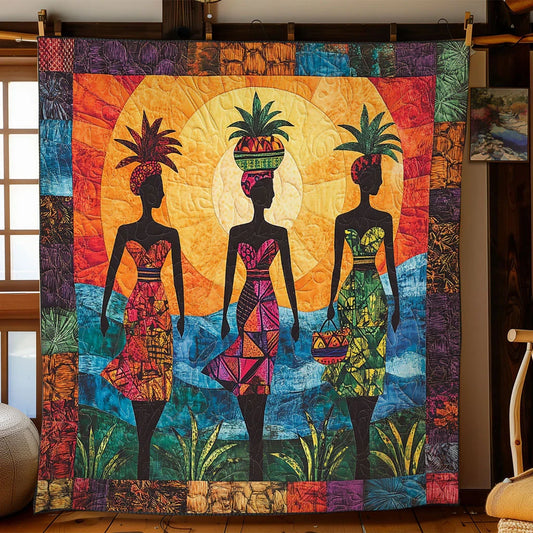Golden Dusk African Woman Quilt Blanket