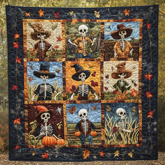Golden Field Skeleton Scarecrow Quilt Blanket