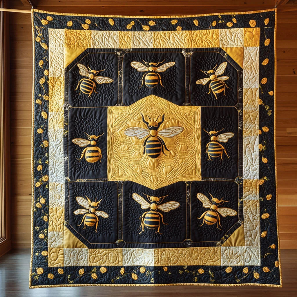 Golden Hive Quilt Blanket