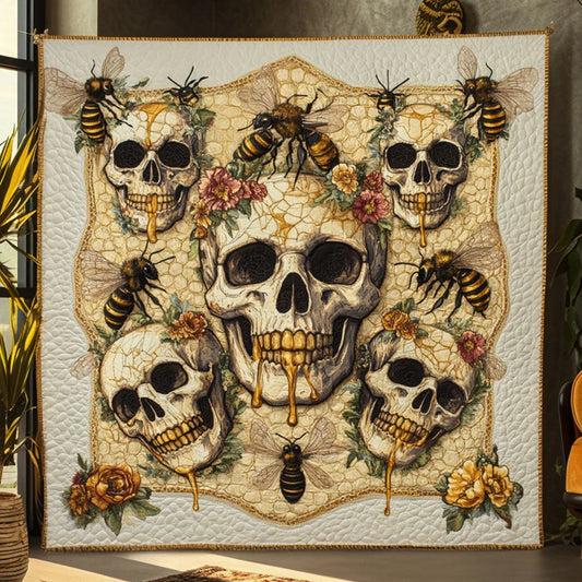 Golden Hive Skull Quilt Blanket
