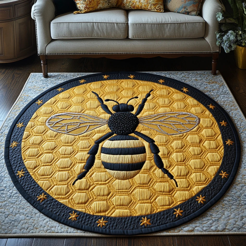 Golden Hive Whirl Quilted Round Mat