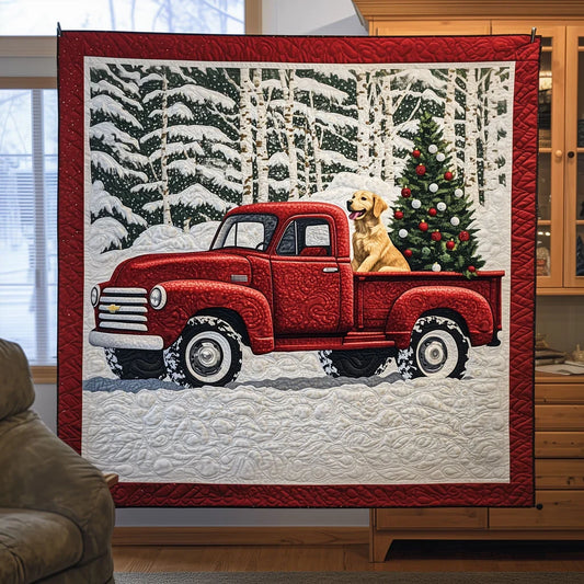 Golden Holiday Ride Quilt Blanket