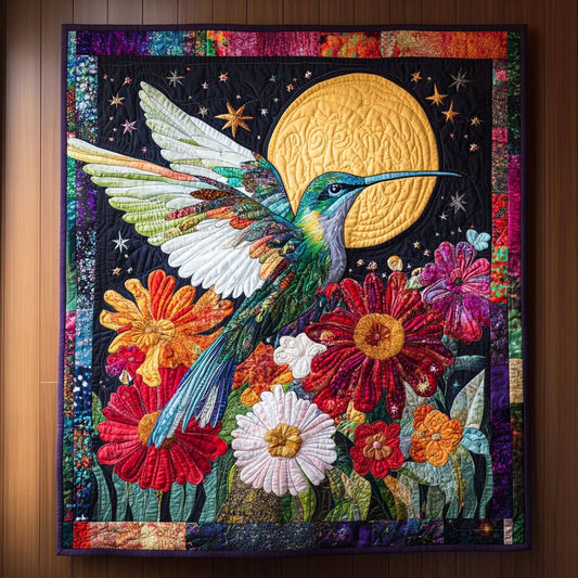 Golden Hummingbird Quilt Blanket