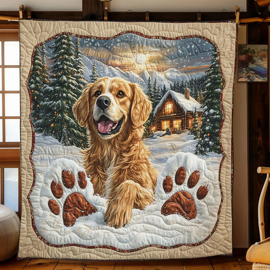 Golden In The Snow Quilt Blanket