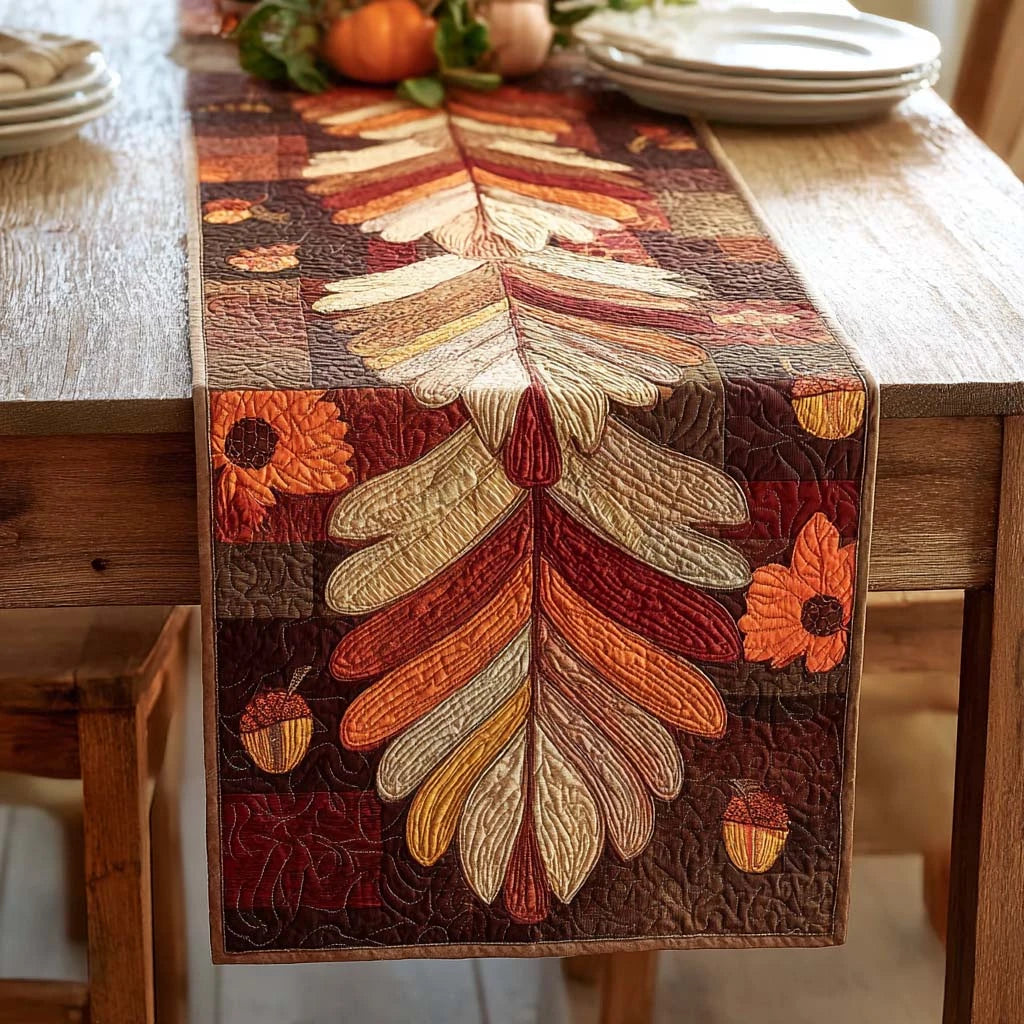 Golden Leaf Pathway Quilted Table Runner