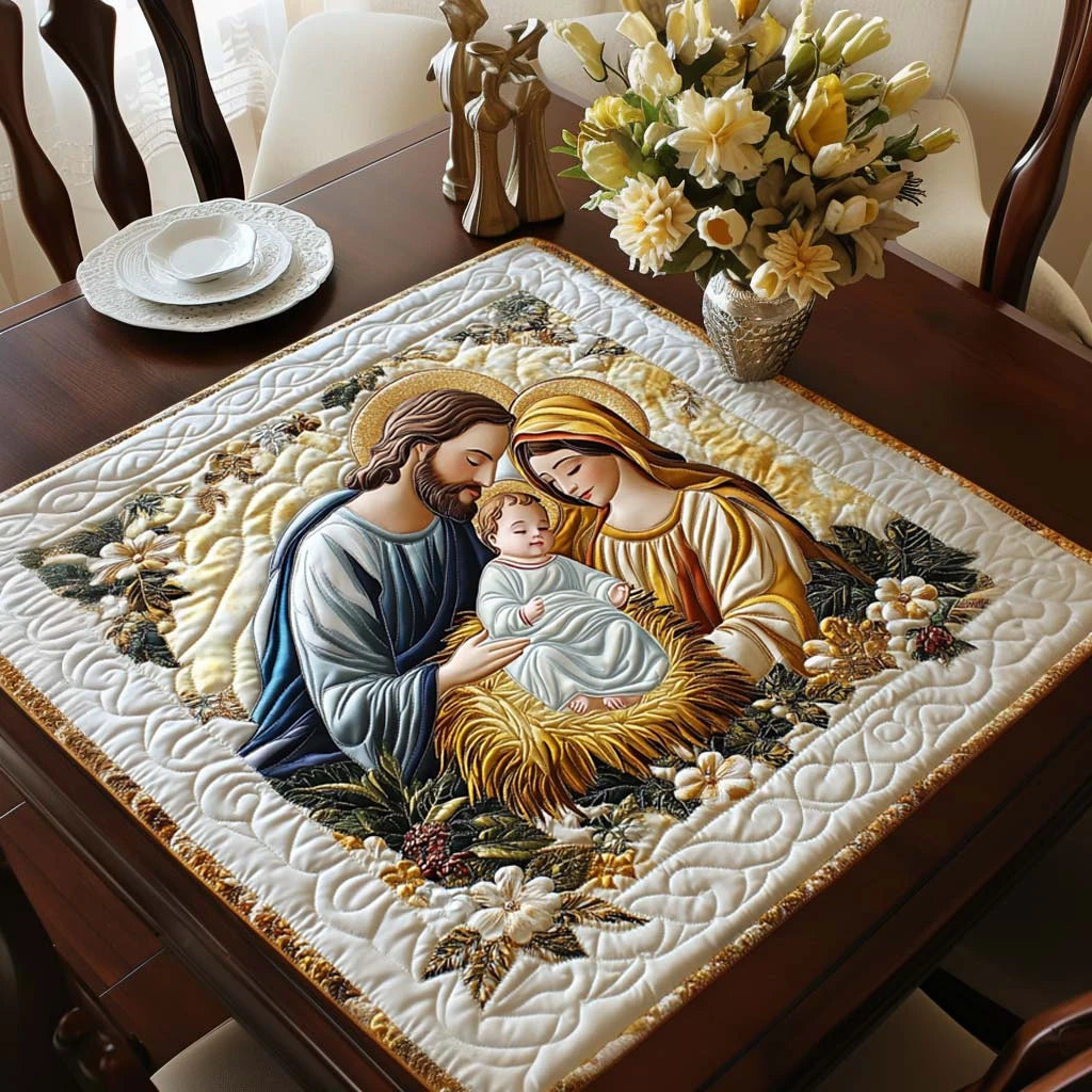 Golden Nativity Quilted Table Topper