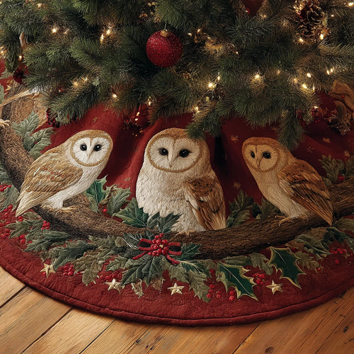 Golden Owl Christmas Quilted Tree Skirt
