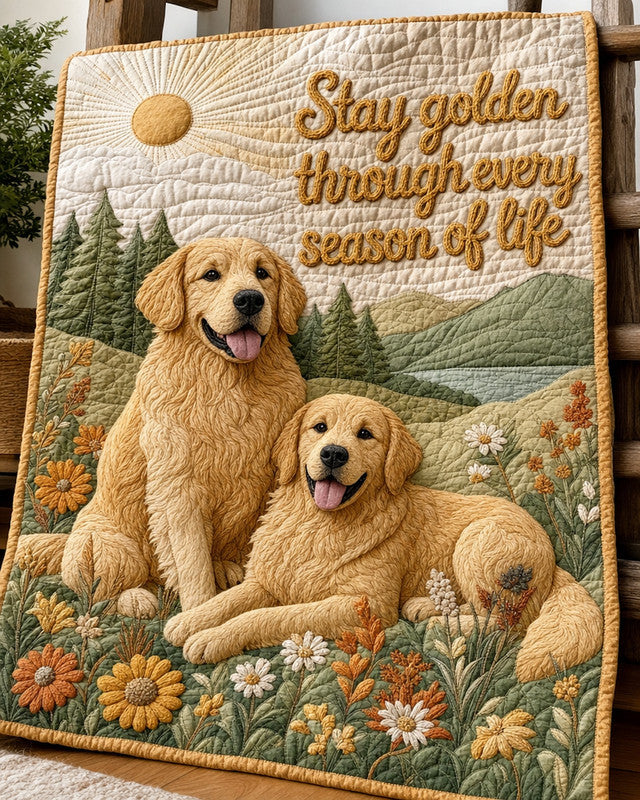 Golden Pair Quilt Blanket - Quilted Blanket by OtterMia